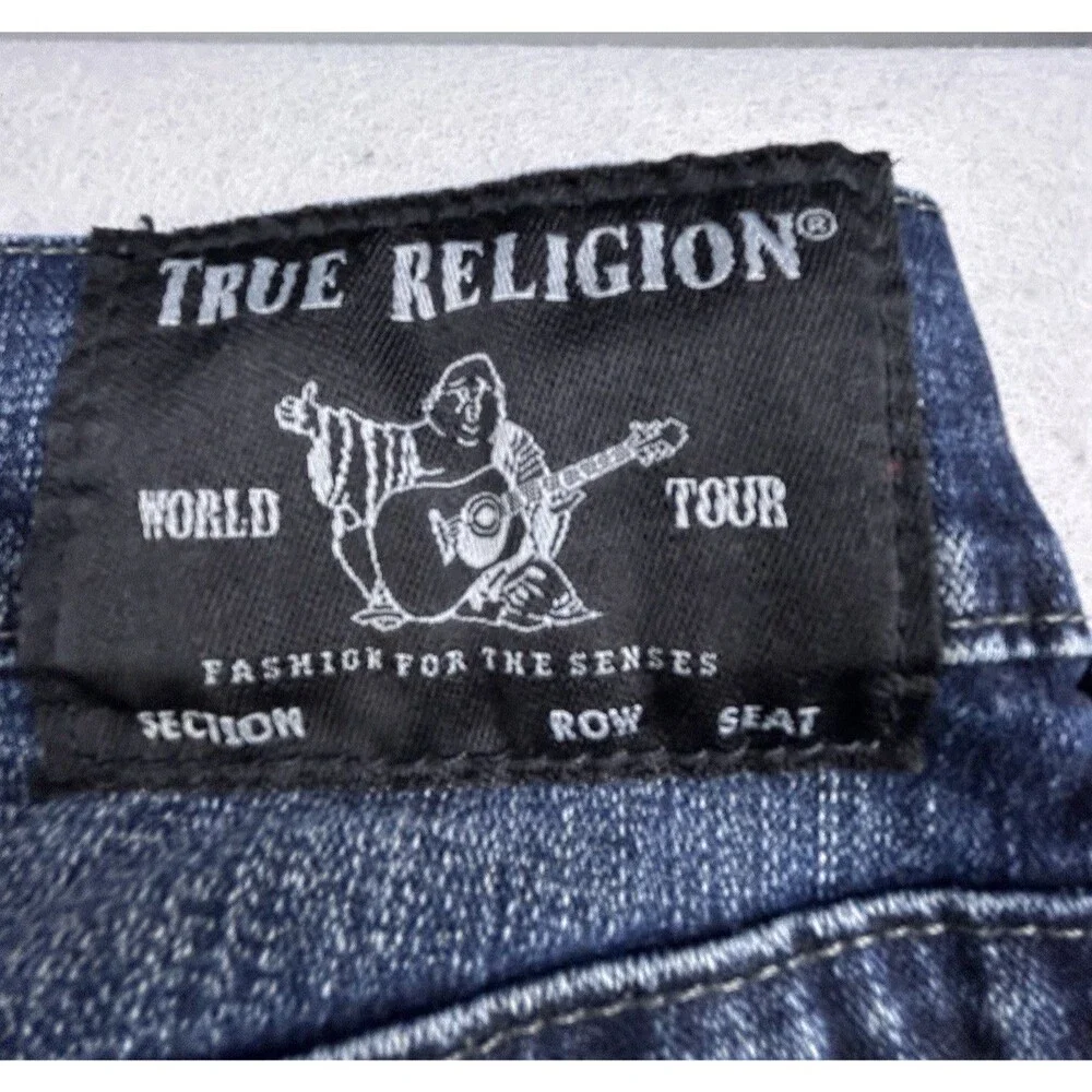 True Religion Jeans Mens 30x33 Blue Rocco Relaxed Skinny Whiskering Embroidered